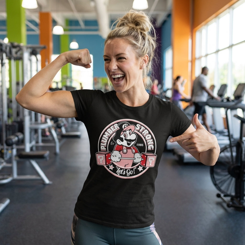 Mujer en playera gamer gym Gymbros