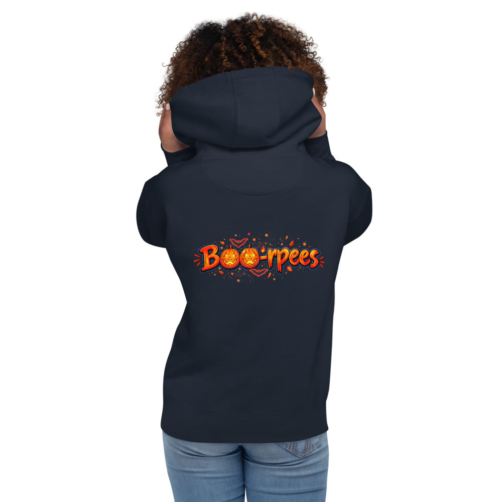 Hoodie Boo-rpees Halloween Pumpkin Burpees - Modelo femenina espalda