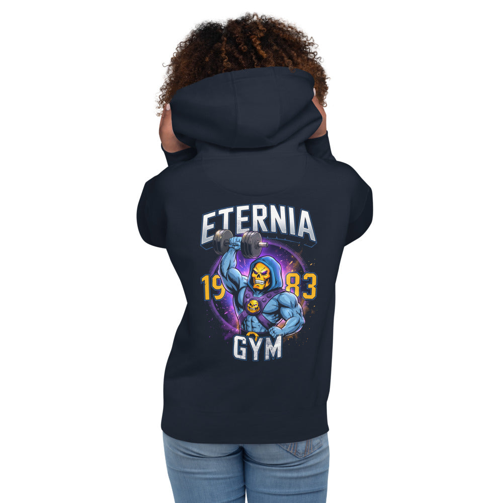 Hoodie Skeletor Eternia Gym 1983 Raised Dumbbell - Modelo femenina espalda