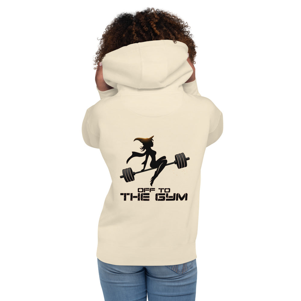 Hoodie Off To The Gym Witch Barbell - Modelo femenina espalda