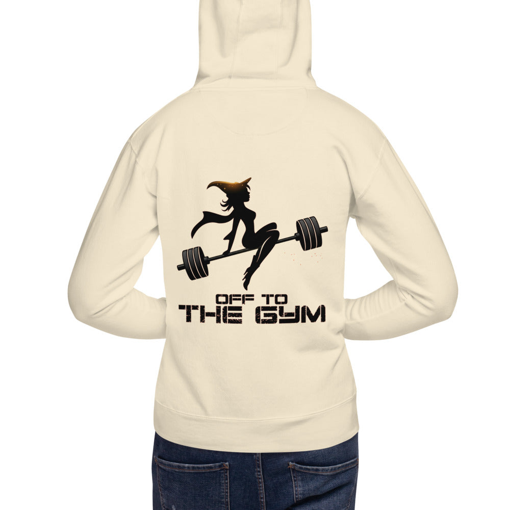 Hoodie Off To The Gym Witch Barbell - Modelo masculino espalda