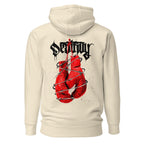 Hoodie Red Boxing Gloves Barbed Wire Blackletter - Espalda