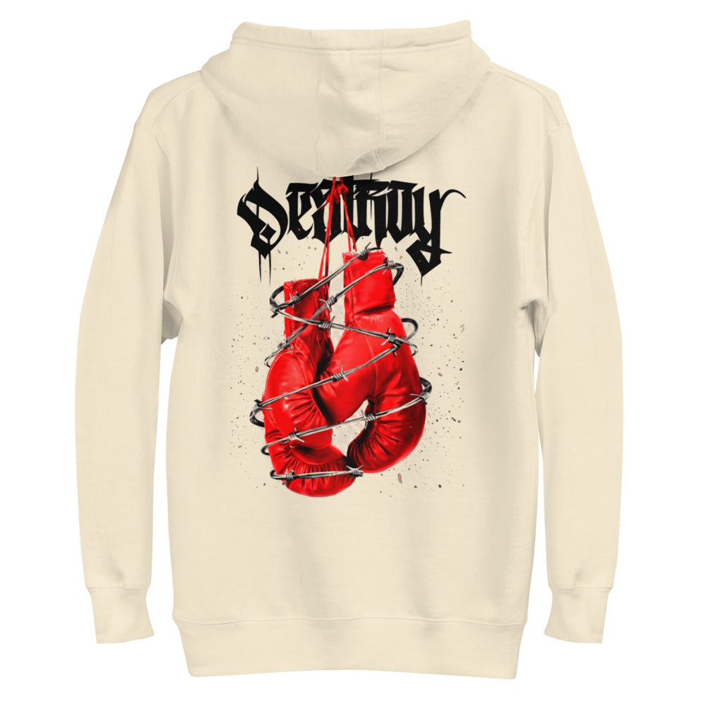 Hoodie Red Boxing Gloves Barbed Wire Blackletter - Plano