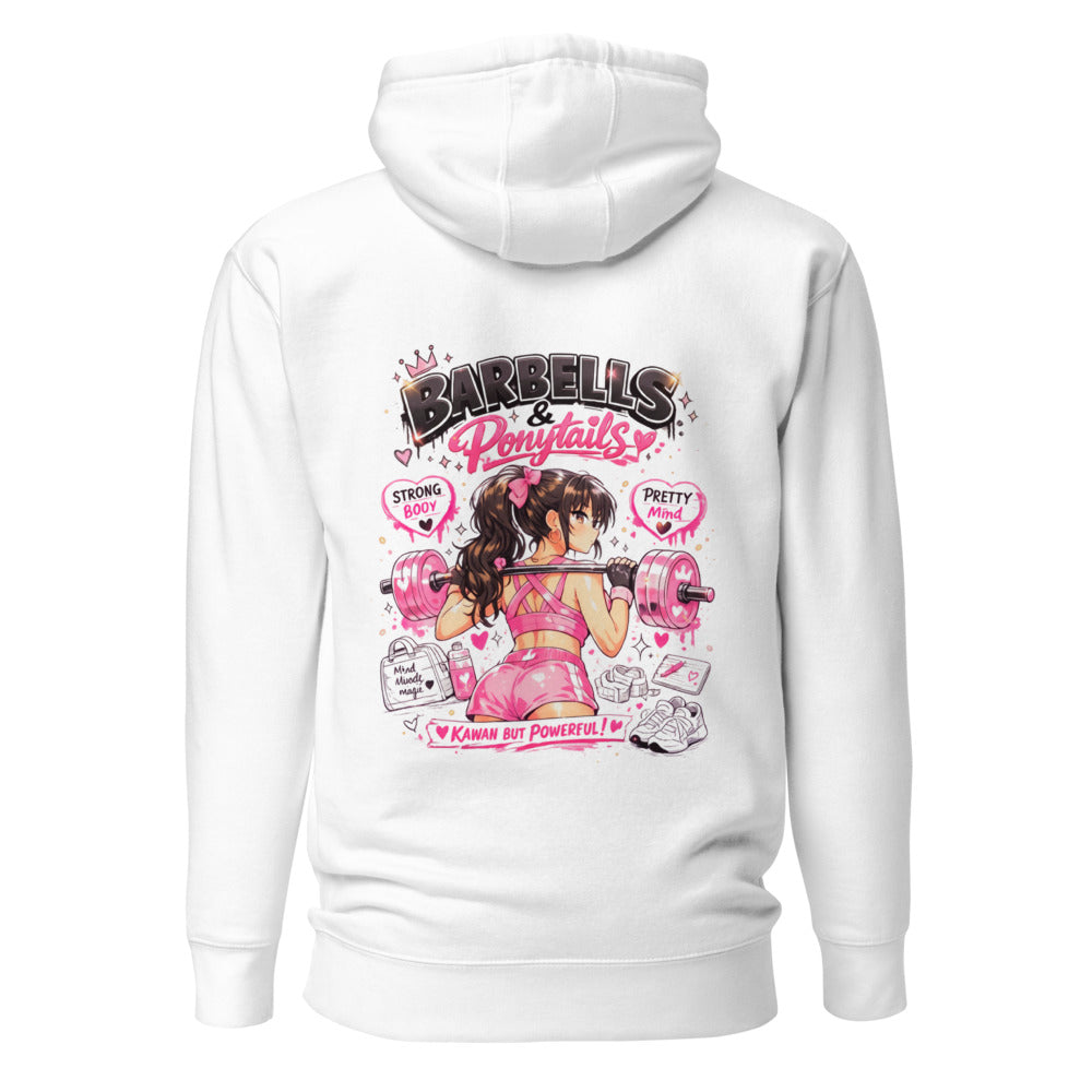 Hoodie Barbells And Ponytails Kawaii Gym - Espalda