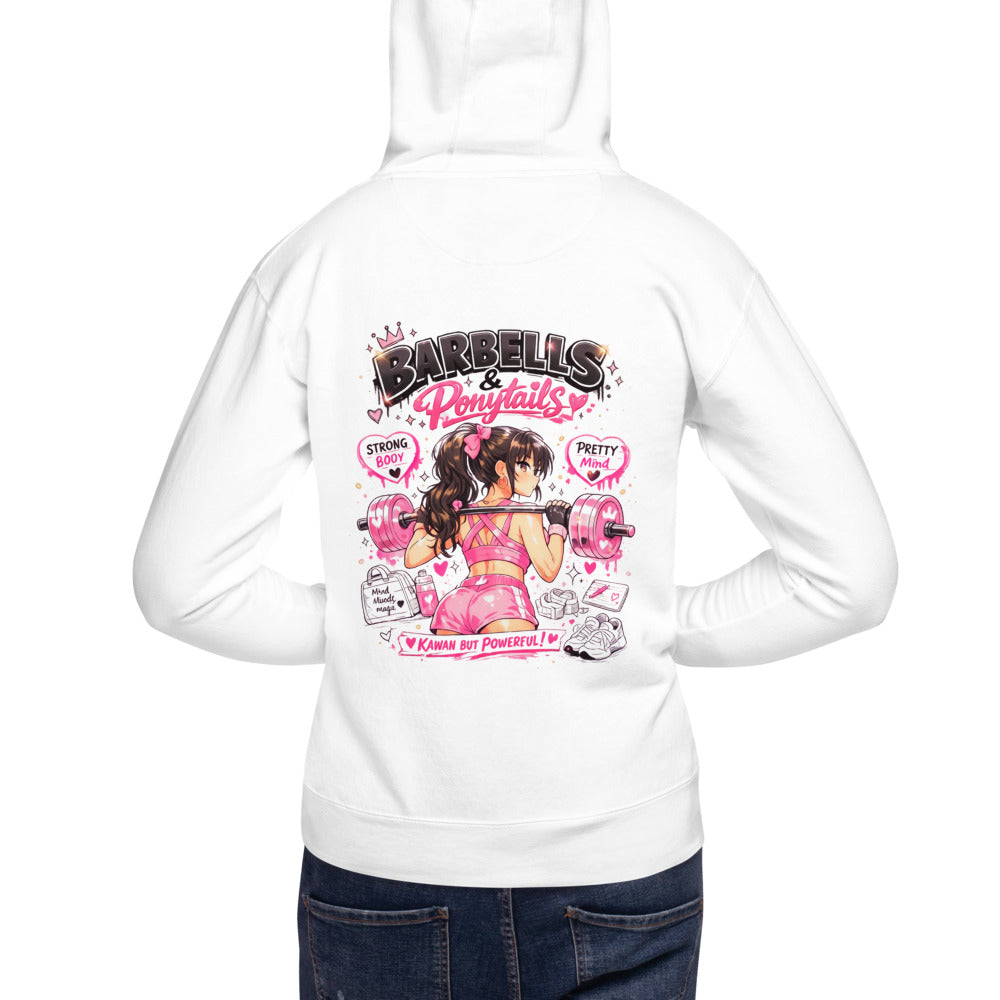 Hoodie Barbells And Ponytails Kawaii Gym - Modelo masculino espalda