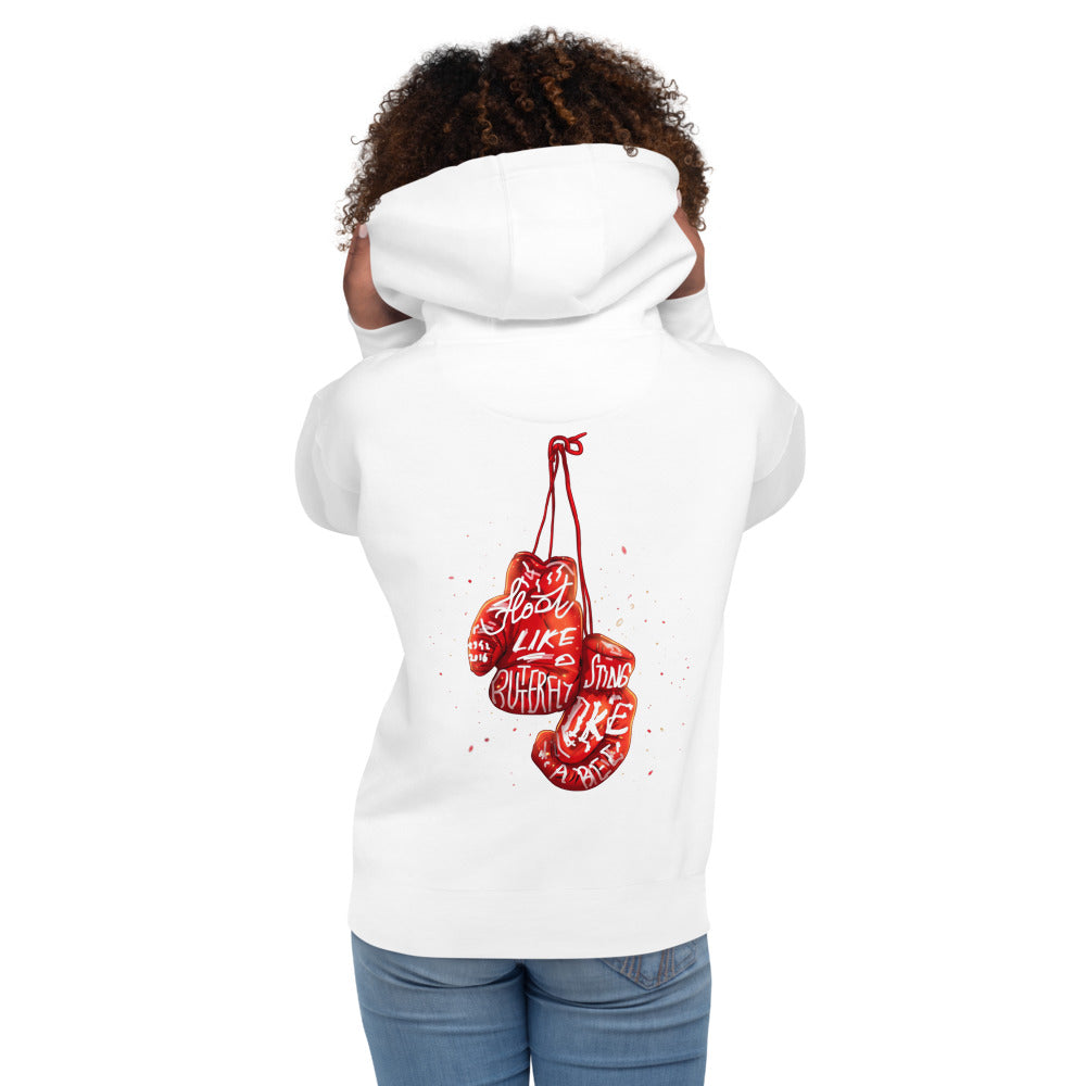 Hoodie Float Like A Butterfly Sting Like A Bee - Modelo femenina espalda