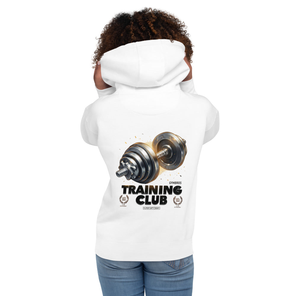 Hoodie Gymbros Training Club Steel Dumbbell - Modelo femenina espalda