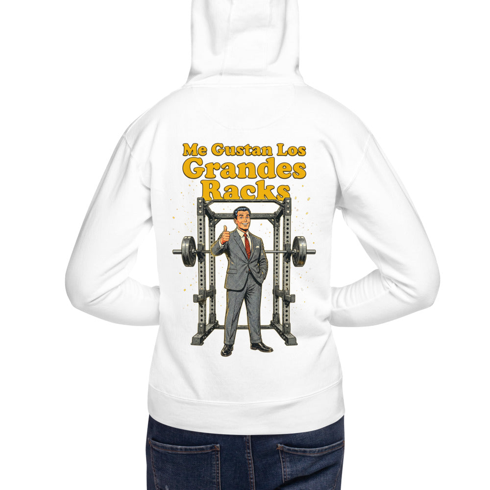 Hoodie Pulgar Arriba Power Rack Traje Gris - Modelo masculino espalda
