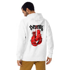 Hoodie Red Boxing Gloves Barbed Wire Blackletter - Modelo masculino espalda 2