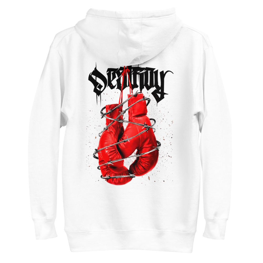 Hoodie Red Boxing Gloves Barbed Wire Blackletter - Plano