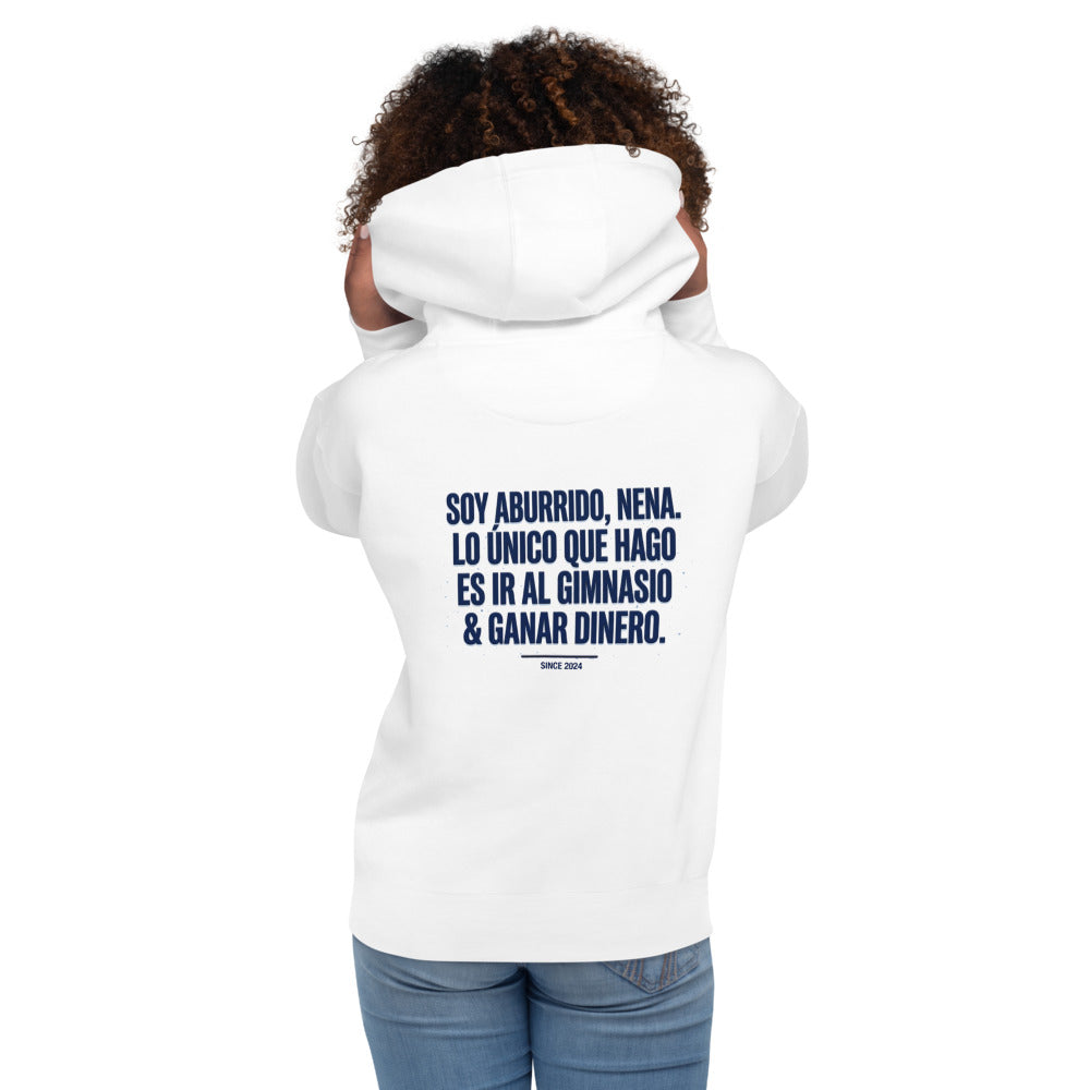 Hoodie Soy Aburrido Nena Gimnasio Y Dinero - Modelo femenina espalda