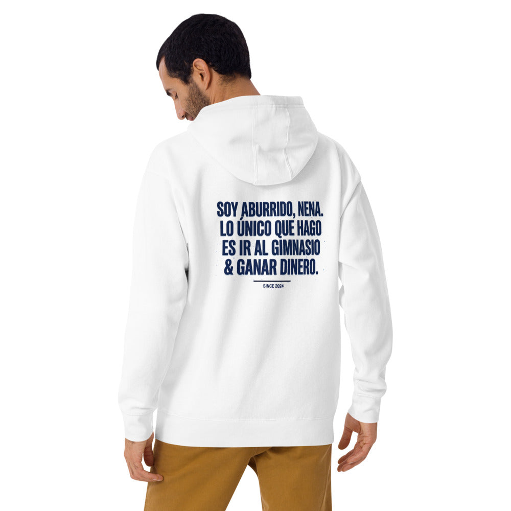 Hoodie Soy Aburrido Nena Gimnasio Y Dinero - Modelo masculino espalda 2