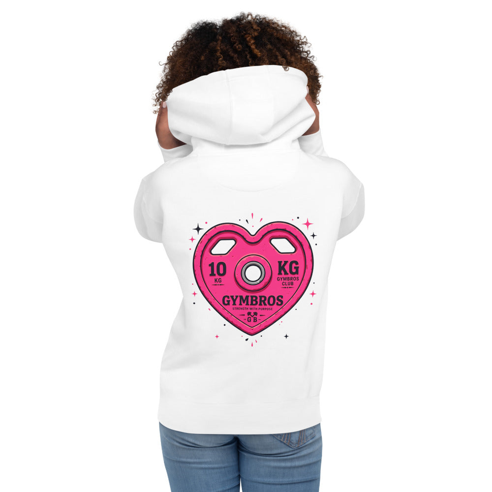 Hoodie Strength With Purpose Pink Heart Plate - Modelo femenina espalda