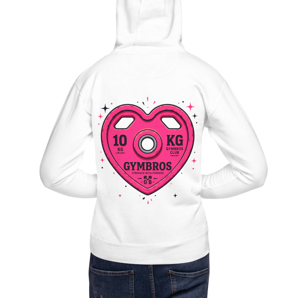 Hoodie Strength With Purpose Pink Heart Plate - Modelo masculino espalda
