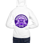 Hoodie TMNT Shredder's Gym 1984 Purple Emblem - Modelo masculino espalda