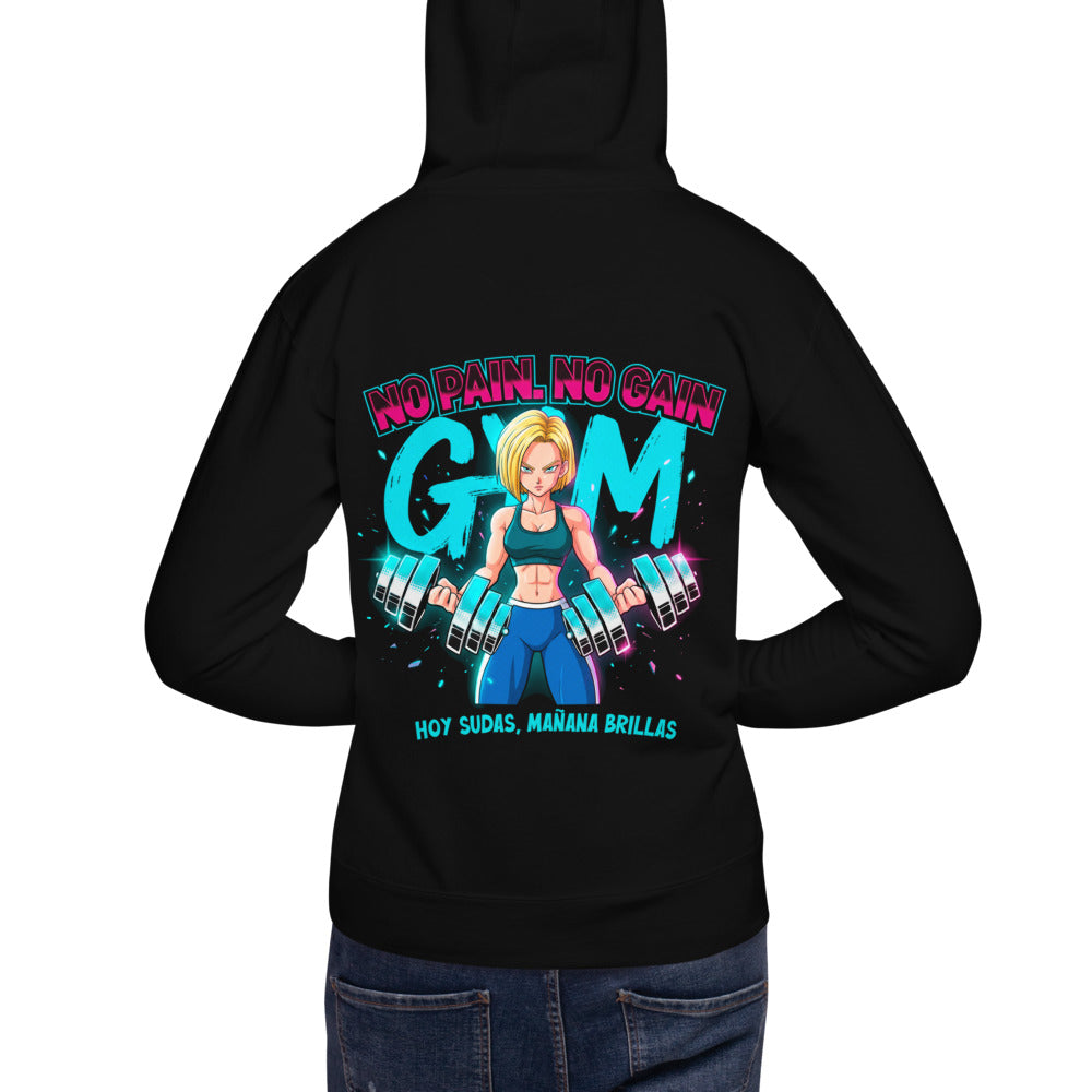 Hoodie Android 18 Hoy Sudas Mañana Brillas - Modelo masculino espalda