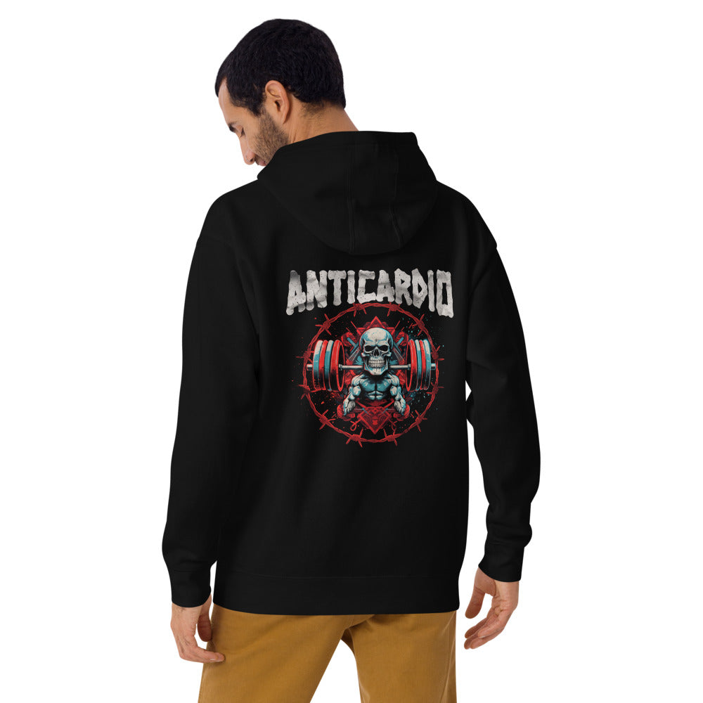 Hoodie Anticardio Calavera Barra Alambre De Púas - Modelo masculino espalda 2