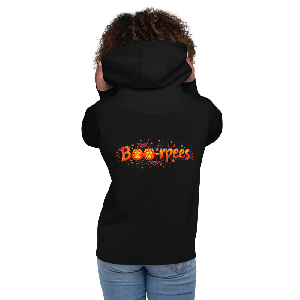 Hoodie Boo-rpees Halloween Pumpkin Burpees - Modelo femenina espalda
