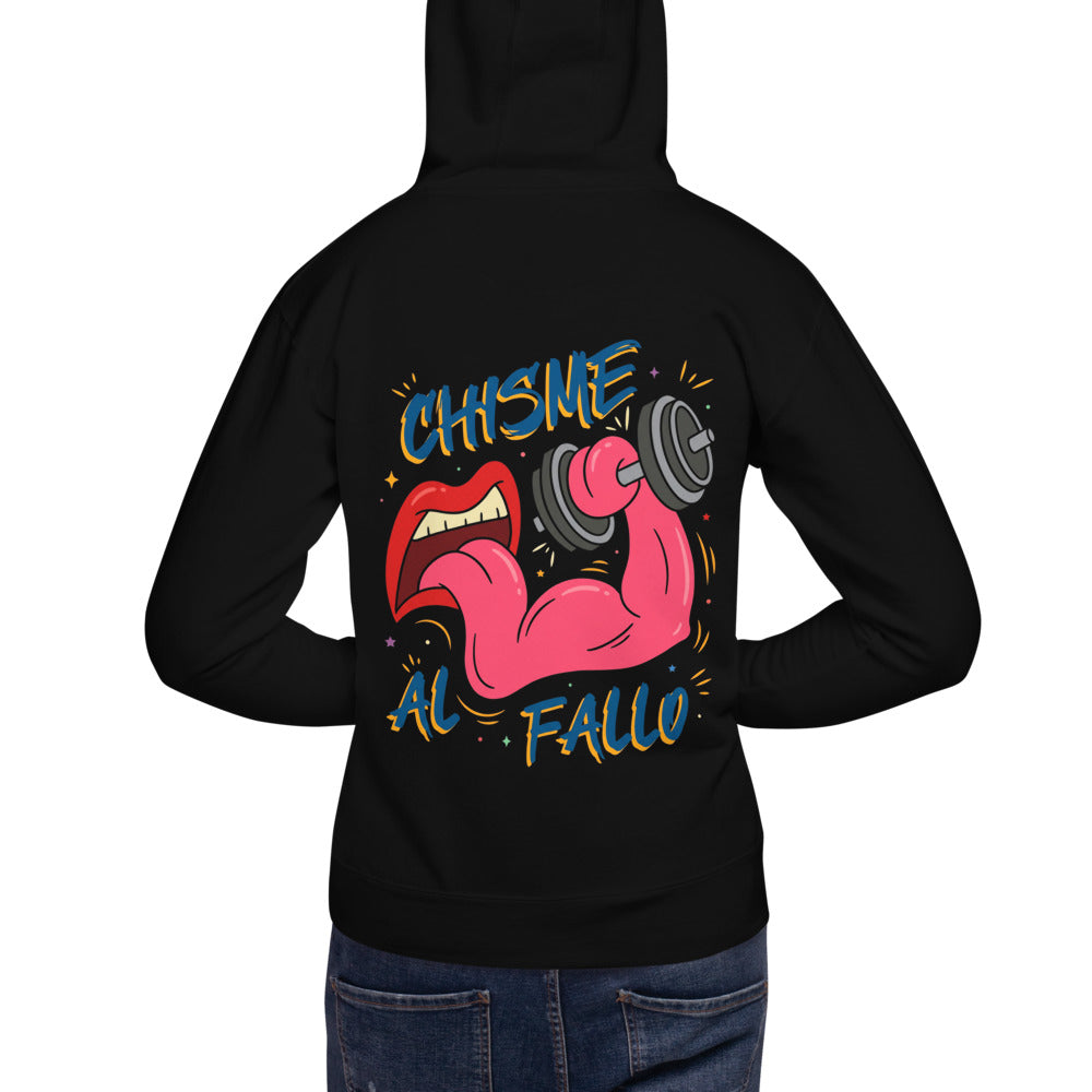 Hoodie Chisme Al Fallo - Modelo masculino espalda