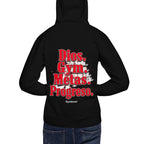 Hoodie Dios Gym Metas Progreso Letras Rojas - Modelo masculino espalda