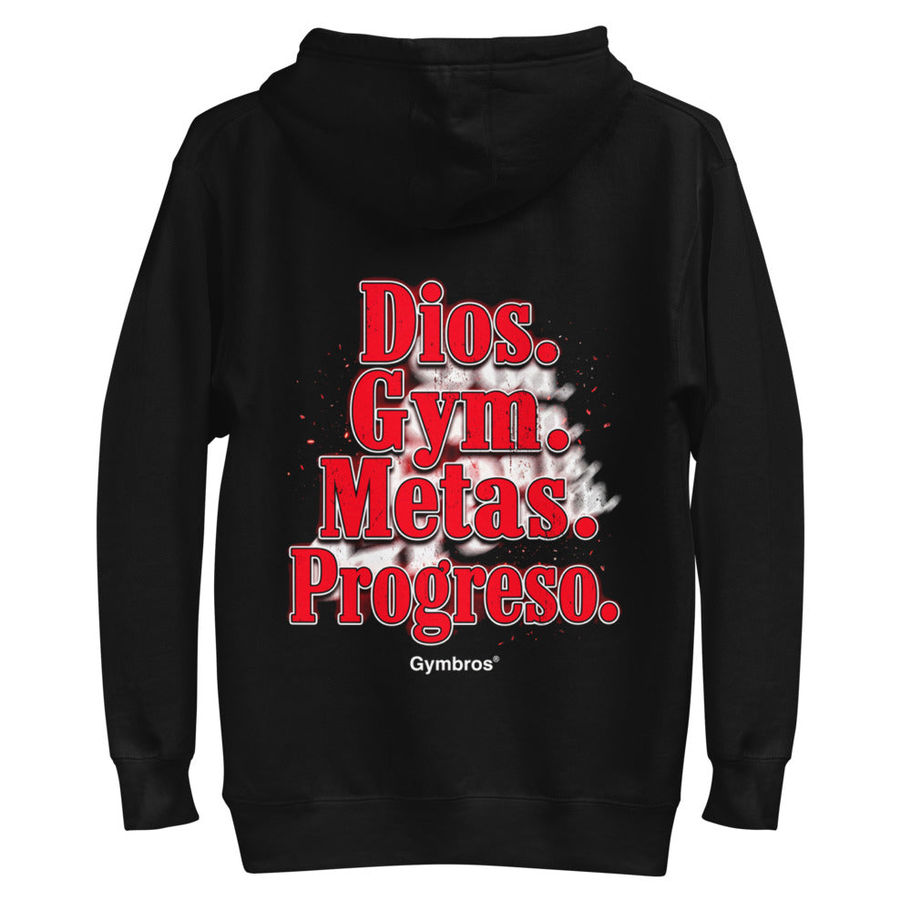 Hoodie Dios Gym Metas Progreso Letras Rojas - Plano