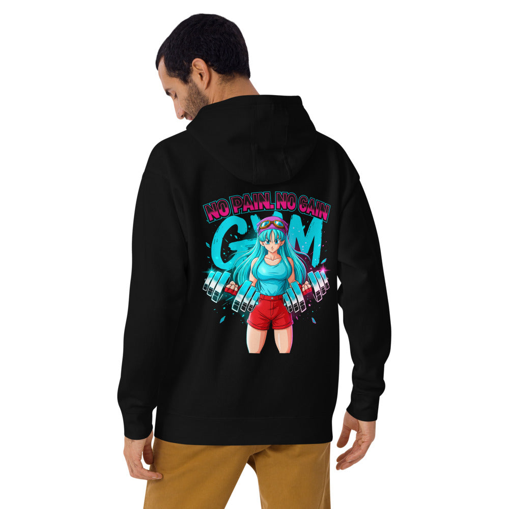 Hoodie Dragon Ball Bulma No Pain No Gain - Modelo masculino espalda 2