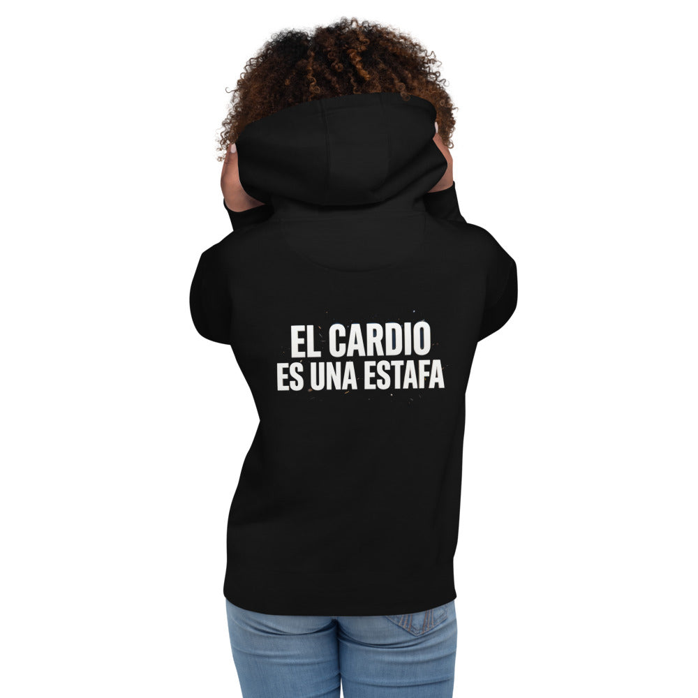Hoodie El Cardio Es Una Estafa - Modelo femenina espalda