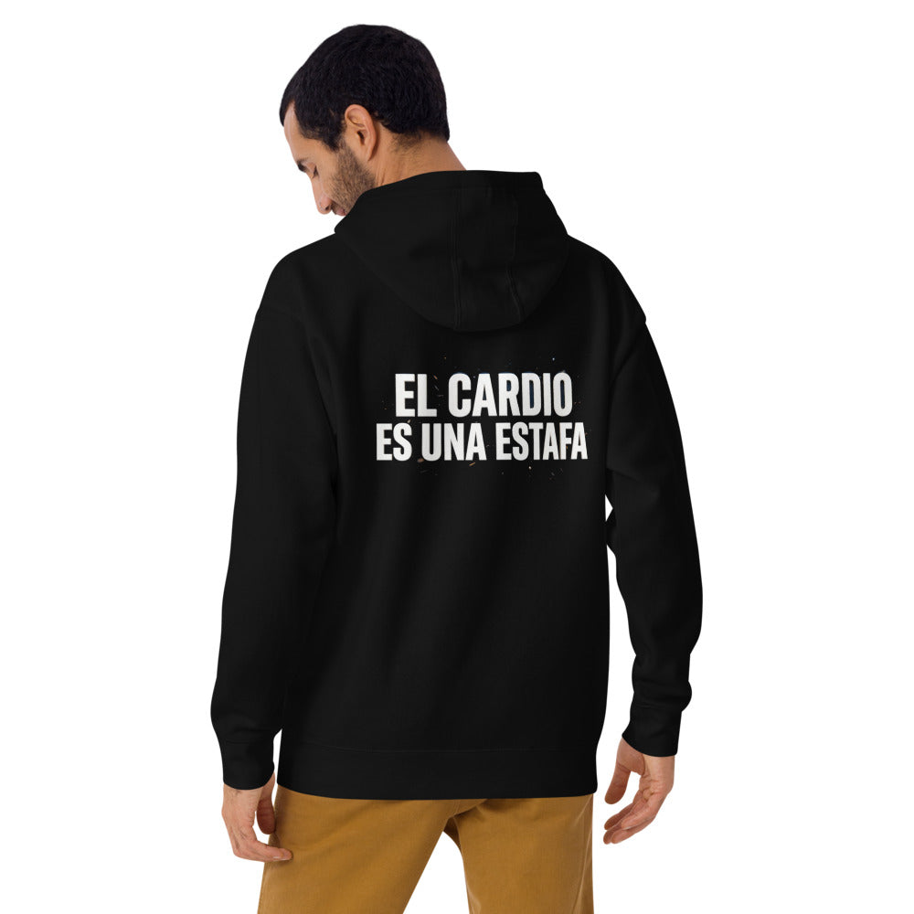 Hoodie El Cardio Es Una Estafa - Modelo masculino espalda 2