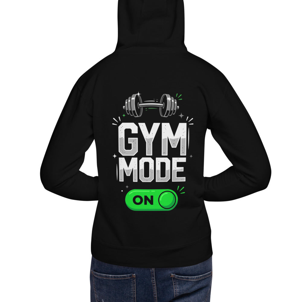 Hoodie Gym Mode On Barbell Toggle - Modelo masculino espalda