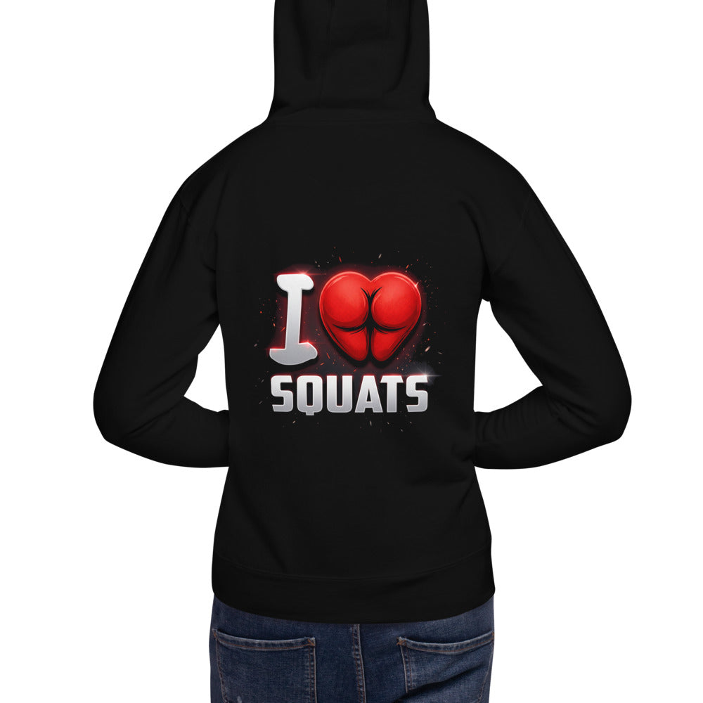 Hoodie I Love Squats Gym Humor - Modelo masculino espalda