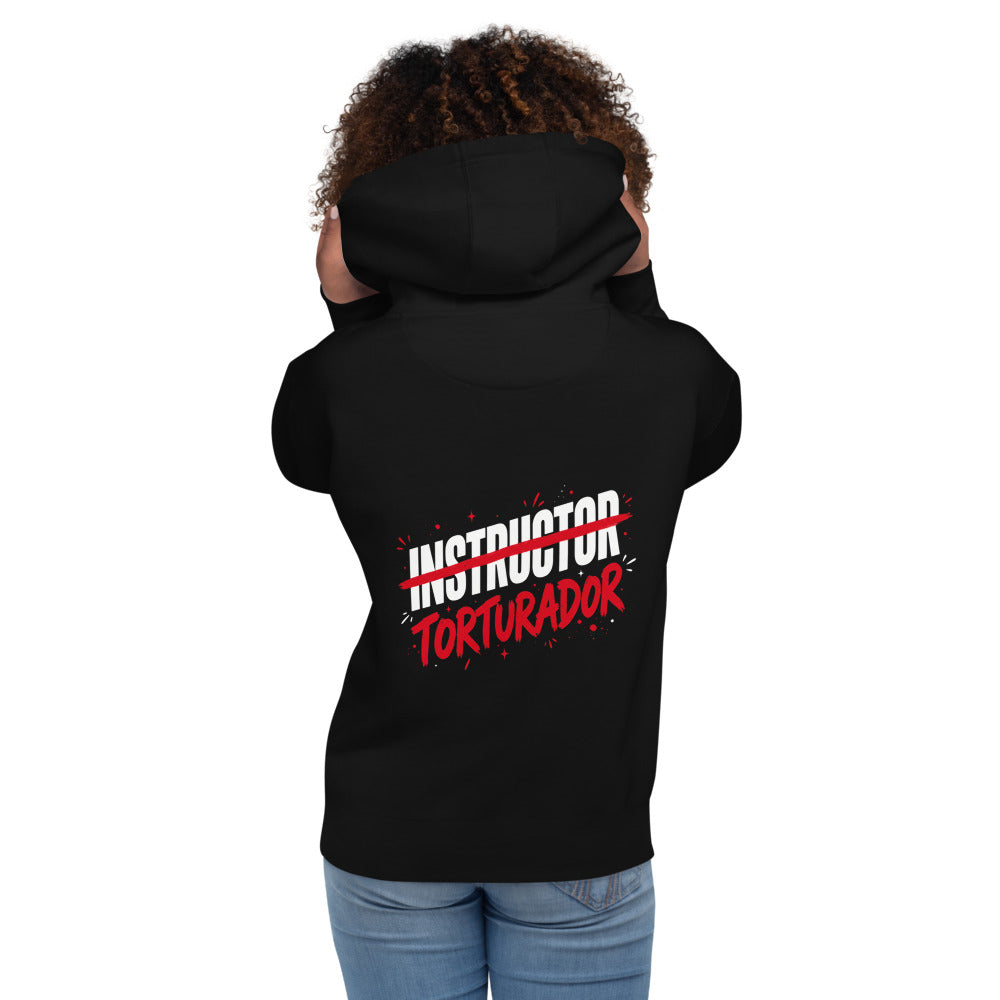 Hoodie Instructor Torturador - Modelo femenina espalda