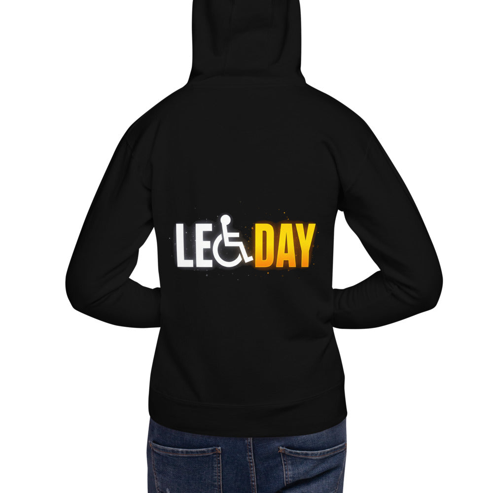 Hoodie Leg Day Access Symbol Gym Humor - Modelo masculino espalda
