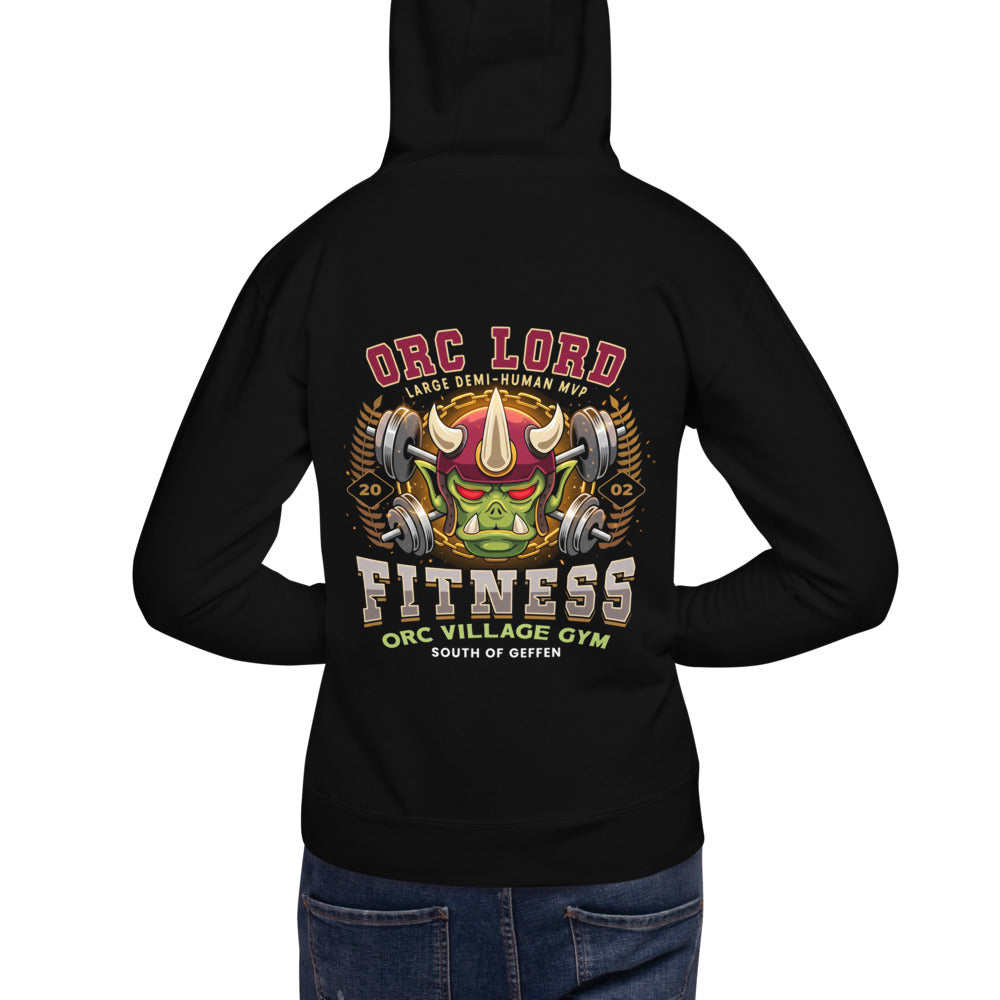 Hoodie Orc Lord Fitness Orc Village Gym - Modelo masculino espalda