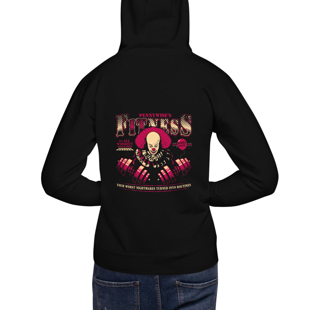 Hoodie Pennywise's Fitness Derry Maine Dumbbells - Modelo masculino espalda