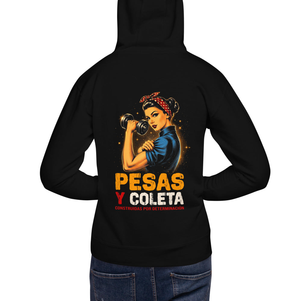 Hoodie Pesas Y Coleta Construidas Por Determinación - Modelo masculino espalda