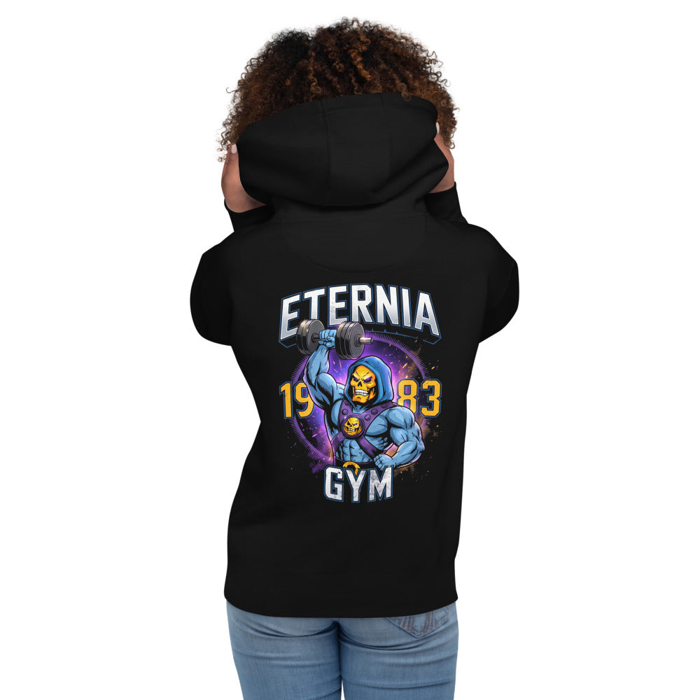 Hoodie Skeletor Eternia Gym 1983 Raised Dumbbell - Modelo femenina espalda