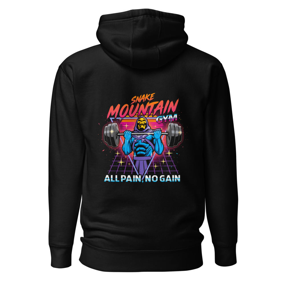 Hoodie Skeletor Synthwave All Pain No Gain - Espalda