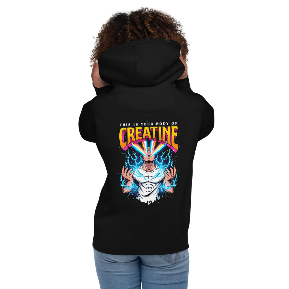 Hoodie This Is Your Body On Creatine - Modelo femenina espalda