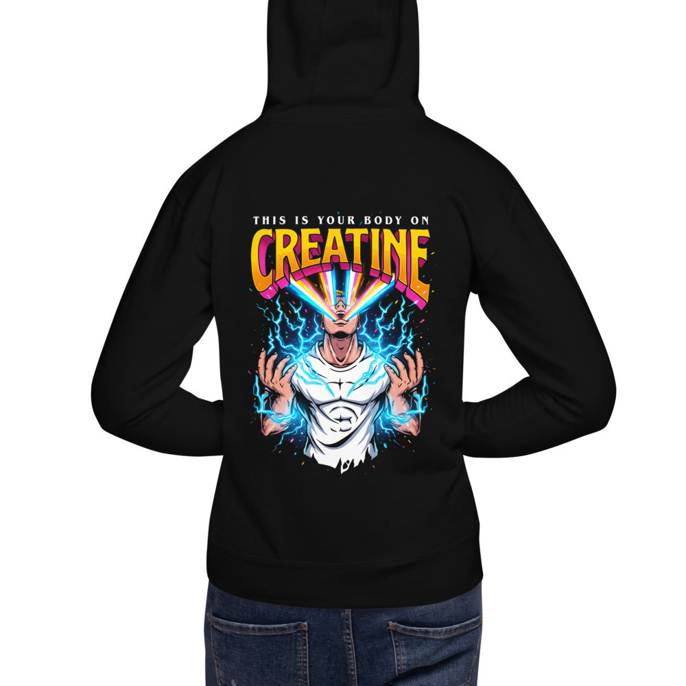 Hoodie This Is Your Body On Creatine - Modelo masculino espalda