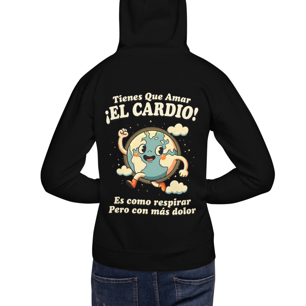Hoodie Tienes Que Amar El Cardio Planeta Tierra - Modelo masculino espalda