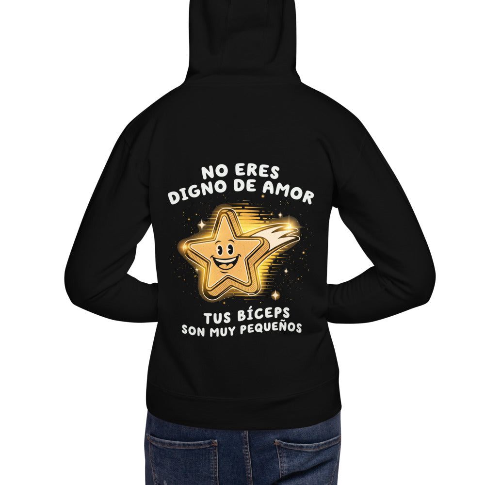 Hoodie Tus Bíceps Son Muy Pequeños Estrella Fugaz - Modelo masculino espalda