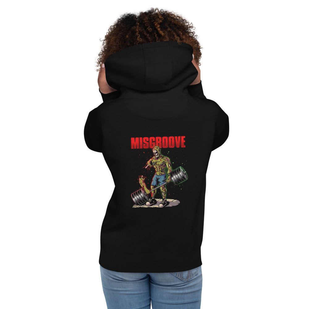 Hoodie Zombie Skull Bodybuilder Deadlift Barbell - Modelo femenina espalda