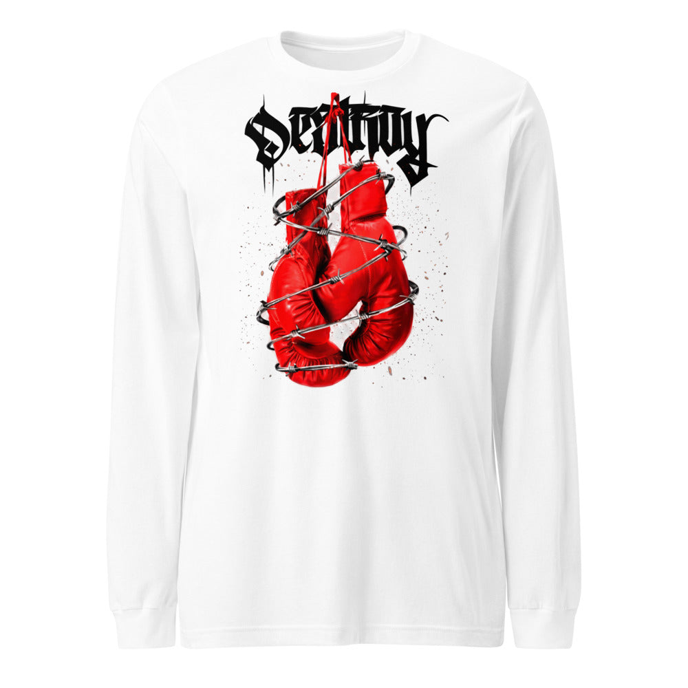 Manga larga Red Boxing Gloves Barbed Wire Blackletter - Frente