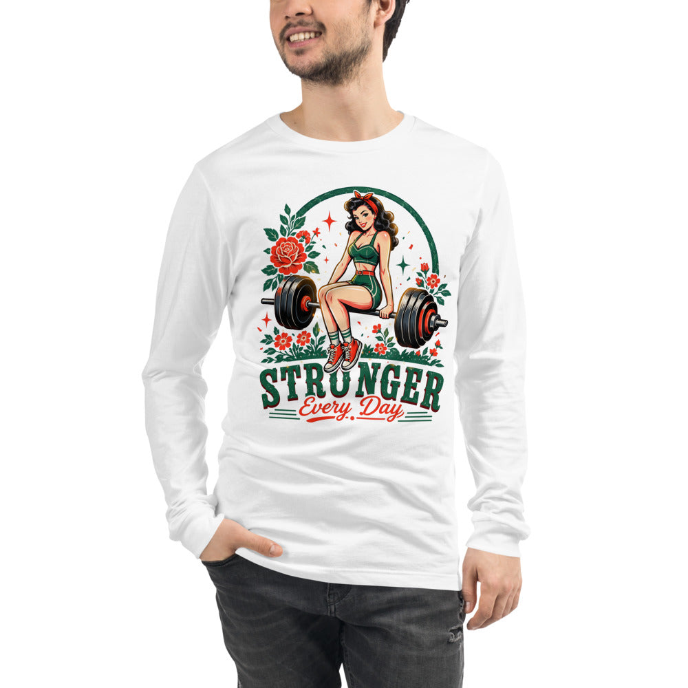 Manga larga Stronger Every Day Retro Barbell Roses - Modelo masculino