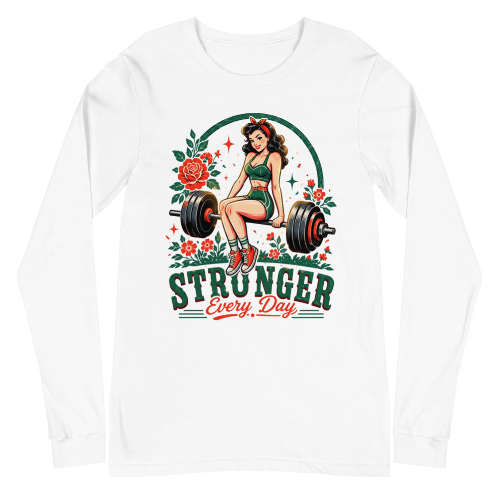 Manga larga Stronger Every Day Retro Barbell Roses - Plano