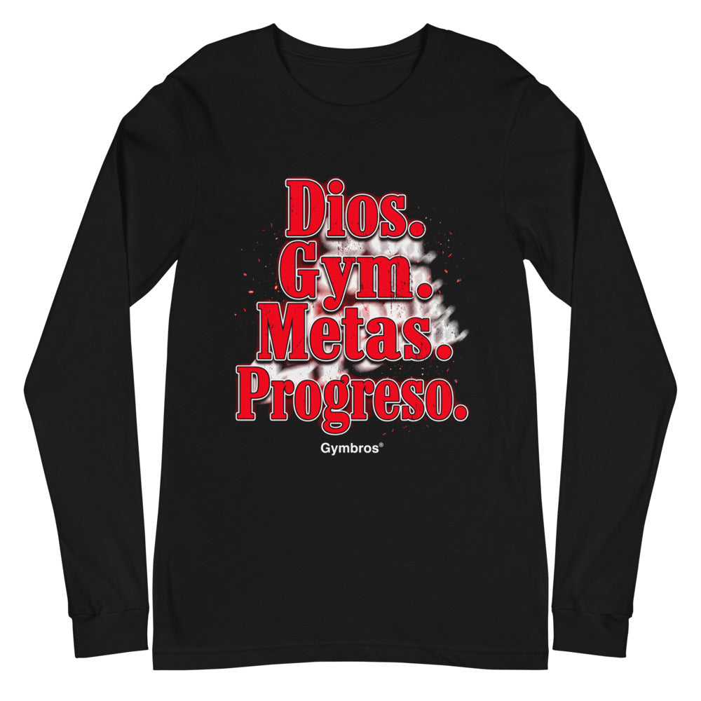 Manga larga Dios Gym Metas Progreso Letras Rojas - Plano