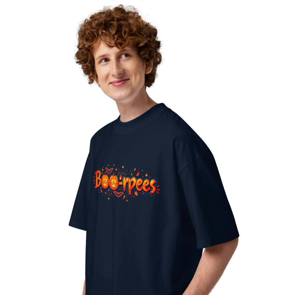 Oversize Boo-rpees Halloween Pumpkin Burpees - Modelo masculino lateral