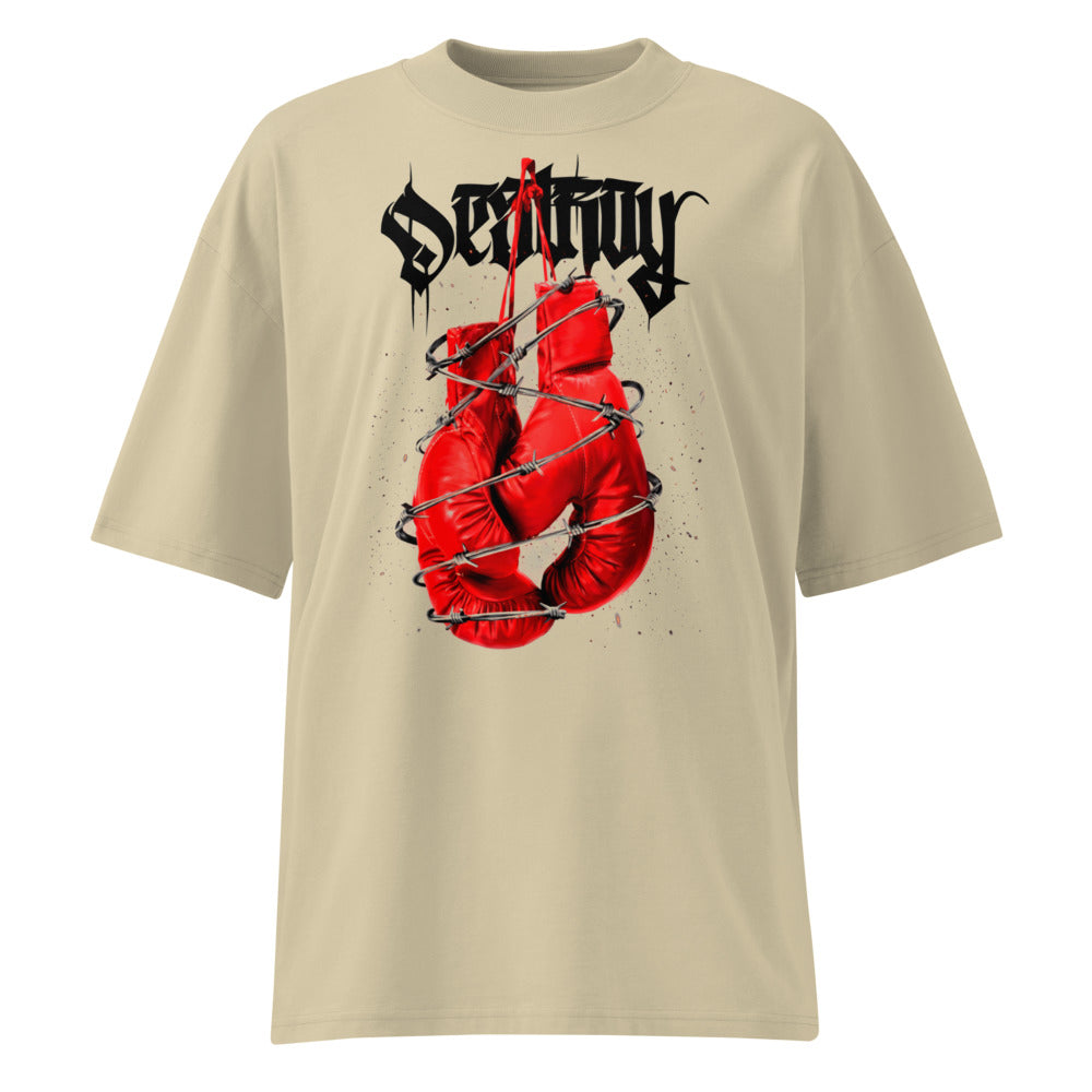 Oversize Red Boxing Gloves Barbed Wire Blackletter - Frente fantasma