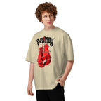 Oversize Red Boxing Gloves Barbed Wire Blackletter - Modelo masculino