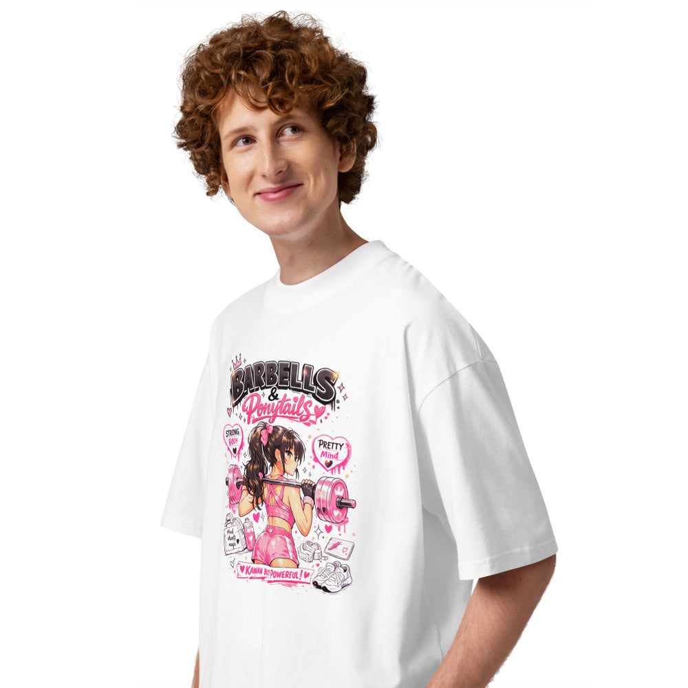 Oversize Barbells And Ponytails Kawaii Gym - Modelo masculino lateral